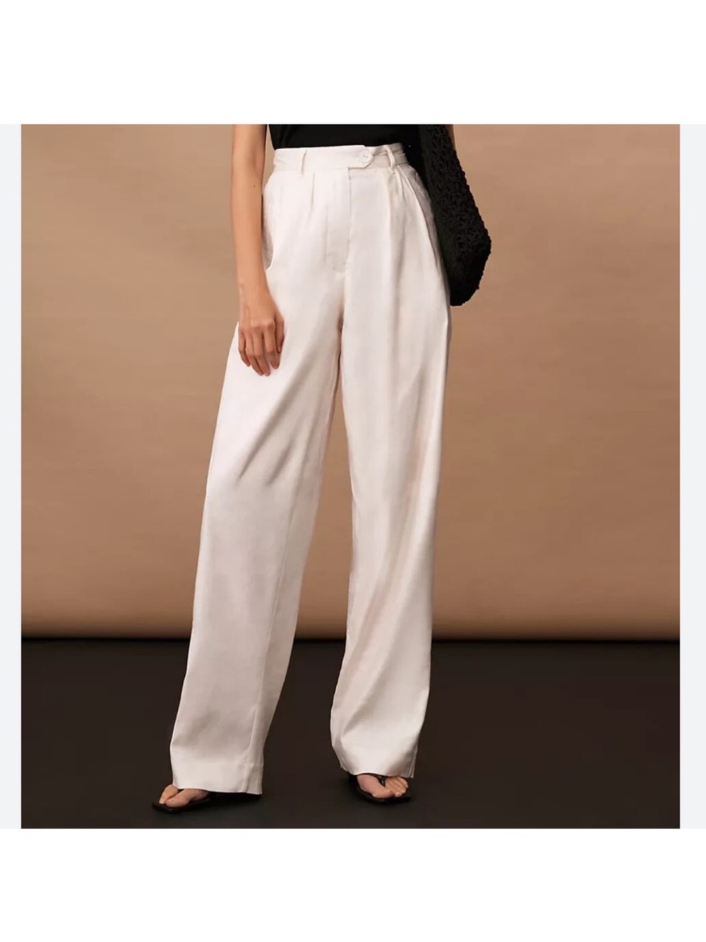 Anthropologie‎ Corey Lynn Calter Cream Wide Leg Pleated Trousers size M NWT